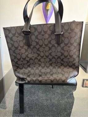 Coach Graham Structured Tote Bag in Black and Grey Signature Canvas and Leather